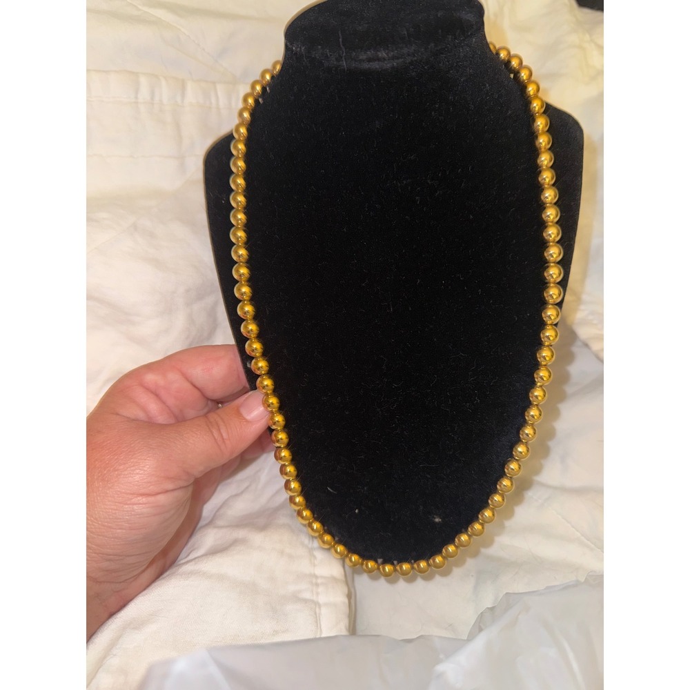Vintage Napier Gold Tone Bead Strand Necklace Signed Classic Polished Round  24"